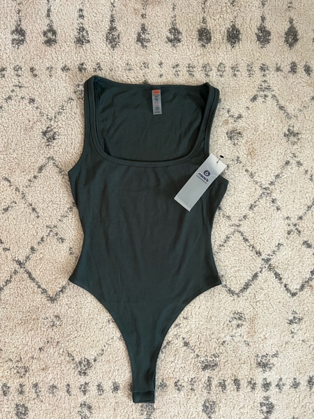 Mono B Ribbed Olive Green Tank Bodysuit S NWT Fitted Stretch Basic